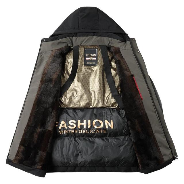 PLUS会员：罗蒙 可卸连帽棉服中长款 加绒保暖外套 黑色