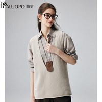 帕罗淑女深U型领100%山羊绒衫女针织背心休闲百搭内搭保暖毛衣2F8263 米色 XL 170/110