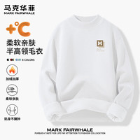马克华菲男生白色简约百搭半高领保暖毛衣冬季重磅加厚亲肤透气针织衫