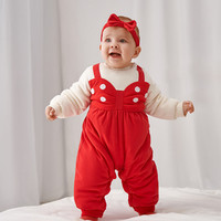 aqpa 婴儿秋冬棉服连体衣哈衣夹棉保暖 红樱兔园