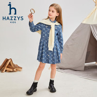 哈吉斯 品牌新品 柔软舒适翻领简约甜美牛仔长袖裙 蓝牛仔 145