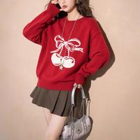 唐狮 2025秋冬甜美风水果图案圆领套头毛衣女春秋可外穿时尚女装潮