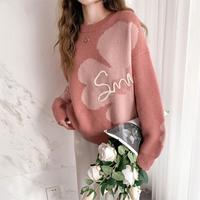 唐狮 2025秋冬花朵图案圆领套头毛衣女春秋可外穿可爱高级感上衣女