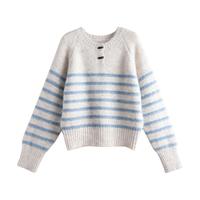 唐狮 2025秋冬法式条纹设计半开襟套头女式针织衫高级感减龄上衣女