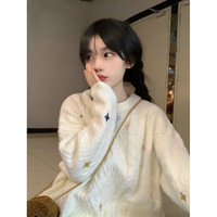 DXOT 日系复古可爱软糯感麻花毛衣女秋冬慵懒风宽松套头外穿加厚针织衫