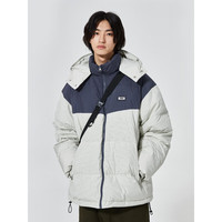 PSO Brand拼接款白鸭绒服男加绒加厚冬季潮牌情侣装连帽外套 杏色