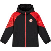 鸿星尔克（ERKE）童装男女童加厚外套儿童中大童保暖防风连帽风衣正黑150