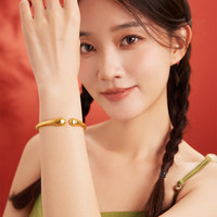 周六福 新年  黄金手镯女款古法金萌趣猫爪手镯 计价 58mm-33.31g
