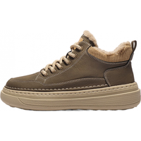 百丽休闲保暖高帮鞋男2026新春季商场款厚底增高工装板鞋8ZY11AD6 卡其色（高帮绒里） 44 (270mm)