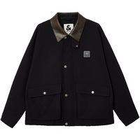 杰克·琼斯（JACK&JONES）26年外套男士春秋季行政夹克潮流PU翻领防泼水休闲风外套痞帅 E40黑色 常规 2XL （190）