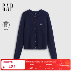 Gap 女装2025秋季刺绣logo宽松花扣针织开衫基础款上衣 海军蓝 M (165/88A) 亚洲尺码