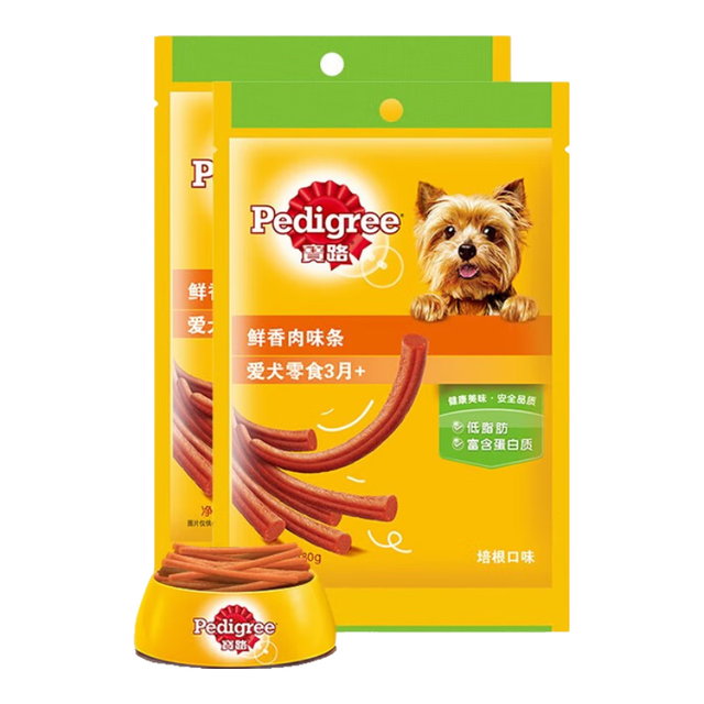 宝路 狗零食 鲜香肉条通用犬泰迪培根味肉条80g*12整盒装