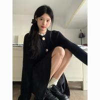 黑色软糯纽扣开衫毛衣女秋冬宽松学院风设计感休闲百搭针织外套潮
