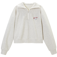 乐町 半开襟卫衣秋季字母刺绣廓形卫衣浅麻灰色休闲上衣