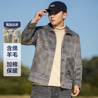 法派 【含绵羊毛 加棉】秋冬时尚休闲毛呢夹克外套翻领青年男式夹克男