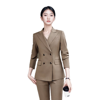 匆蒙西装外套女深咖2025商务通勤抗皱职业装小西服女双排扣哔叽西服女