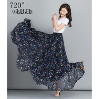 陆际（LUJI）2024新款碎花雪纺仙女半身裙春夏季垂感纱裙大摆百褶a字低腰长裙