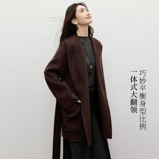 红袖 2025冬季女装浴袍式系带落肩长袖大翻领双面呢大衣
