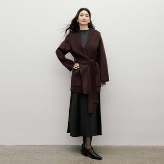 红袖 2025冬季女装浴袍式系带落肩长袖大翻领双面呢大衣