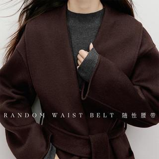 红袖 2025冬季女装浴袍式系带落肩长袖大翻领双面呢大衣