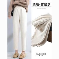 雪尼尔哈伦裤女高档加绒老爹裤小个子奶奶裤秋冬外穿高腰小脚裤子