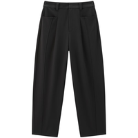 太平鸟高腰休闲裤弯刀裤2025年春季新款黑色宽松显瘦温暖西装裤子 黑色