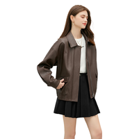 她池机车风外套2025秋装女装翻领美式复古宽松夹克上衣 L