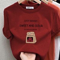 恒源祥2025正肩磨毛短袖T恤女时尚百搭加厚上衣纯棉打底衫春秋冬季 洋红色(字母番茄款 磨毛款) XL