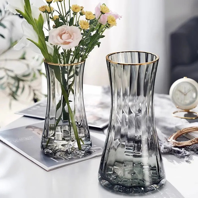 抖音 轻奢简约玻璃花瓶 ins风 高级感 北欧客厅 创意花瓶