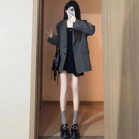 灰色西装外套女2025小个子秋季高级感韩版宽松休闲西服上衣