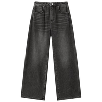 太平鸟高腰阔腿牛仔裤2025冬季新款斑驳灰加绒保暖宽松直筒牛仔裤 牛仔深灰