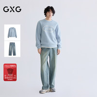 GXG男装 26年春季植绒印花圆领卫衣黄泥染阔腿牛仔裤通勤套装 单下装蓝色 L