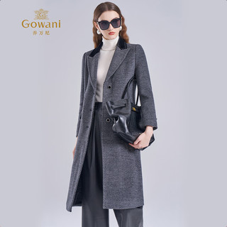 乔万尼高品质90支细斜纹澳毛绒呢大衣女 X型收腰设计商务风2025冬季 灰黑斜纹 2XL