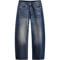 GXG男装 复古水洗蓝含麻牛仔裤宽松直筒休闲长裤 2026春季新品 深蓝 2XL