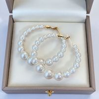 XIYOOMI 秋冬金色珍珠大圆圈耳扣 法式复古轻奢高级感耳环