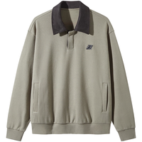 GXG男装 翻领卫衣撞色拼接肌理上衣polo领长袖内搭 2025秋季新 卡其灰 M