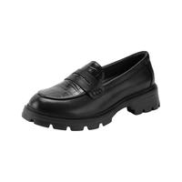 暇步士（Hush Puppies）【商场同款】乐福鞋女2025新款英伦风一脚蹬厚底增高牛皮舒适女鞋 曜石黑 3