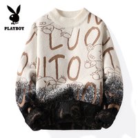 PLAYBOY 男士半高领水貂绒毛衣 秋冬加绒加厚保暖打底衫