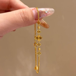 花饰庄园 新款五花叶花手链女小众设计甜美轻奢时尚手饰潮流百搭情人节 四叶手链(金色)