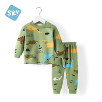 舒贝怡 婴儿衣服秋冬保暖内衣套装男女宝宝加绒睡衣家居服打底秋衣秋裤冬 绿色  100