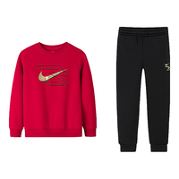 NIKE3BRAND 耐克男女童红色拜年服卫衣+长裤2件套儿童加绒保暖套装 学院红 130 /64 【身高116-122cm】