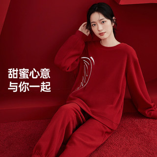 顶瓜瓜爱心嫁衣软糯摇粒绒红色女士长袖家居服毛茸茸睡衣喜庆 红色 L (165)