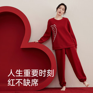顶瓜瓜爱心嫁衣软糯摇粒绒红色女士长袖家居服毛茸茸睡衣喜庆 红色 L (165)