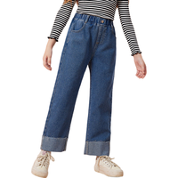 ASK junior 女童裤子2024春季直筒长裤儿童时尚牛仔裤 蓝色 150