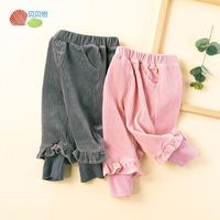 贝贝怡 女童裤女宝宝春秋冬保暖休闲长裤纯色天鹅绒裤宝宝洋气休闲潮裤 灰色 3岁/身高100cm