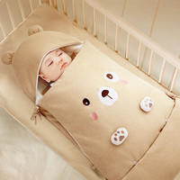 七彩博士 婴儿睡袋抱被冬季初生宝宝包被防惊跳新生儿0-1岁襁褓防踢被咖色