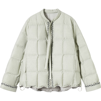 对白（DUIBAI）设计感印花短款羽绒服女2025冬新款90白鸭绒优雅通勤保暖外套 豆绿色