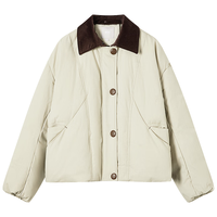 对白（DUIBAI）巴恩风撞色翻领羽绒服女2025冬季新款90白鸭绒时髦宽松短外套 杏绿色