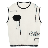 对白（DUIBAI）艺术画作联名时髦撞色针织马甲背心女2026春新款宽松叠穿上衣 月光白