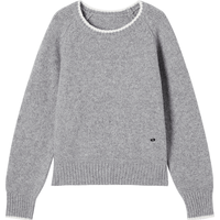 对白（DUIBAI）慵懒撞色贝壳绣圆领毛衣女2025冬新款含绵羊毛宽松休闲针织衫